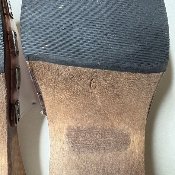 Vintage Y2K 90s Bongo Leather Buckle Wood Wedge Platform Open Toe Clogs Sz 6 - Picture 5 of 7